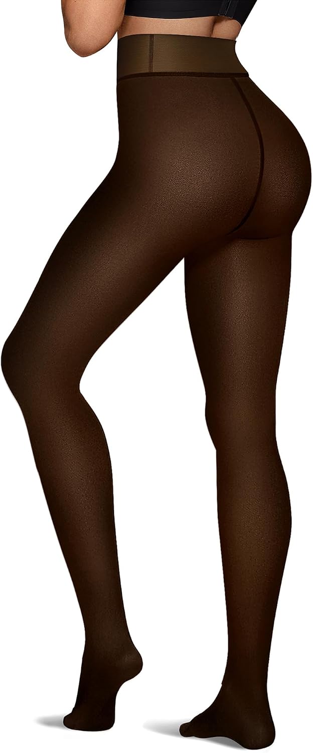 OEAK Womens Fleece Lined Tights Sheer Fake Translucent Pantyhose Thermal Tights High Waisted Footed Leggings