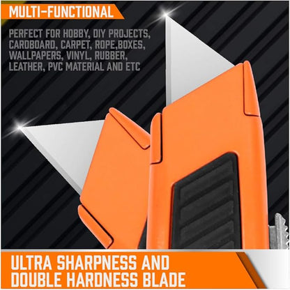 HORUSDY 4-Pack Box Cutter Utility Knife, Heavy Duty Aluminum Shell Retractable Box Cutter for Cardboard, Boxes and Cartons, Extra 10 Blades