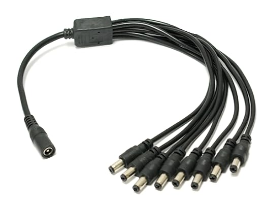 8 Way DC Power Supply Splitter for Security Cameras 1 Female to 8 Male 5.5  2.1mm 8 Channel Y Adaptor for CCTV Surveillance Cameras (1)