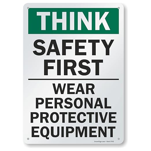 SmartSign - S-2917-AL-14 "Think Safety First - Wear Personal Protective Equipment" Sign  10" x 14" Aluminum 10" x 14" Non-Reflective Aluminum