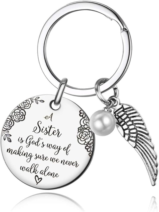 UOIPENGYI Sister Keychain - A Sister is God's Way of Making Sure We Never Walk Alone Friends Sister Keychain Gifts for Sister