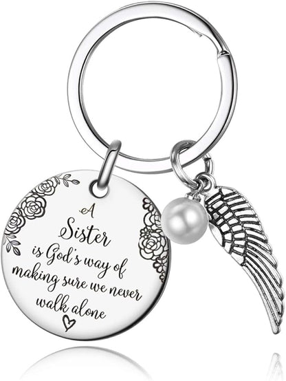 UOIPENGYI Sister Keychain - A Sister is God's Way of Making Sure We Never Walk Alone Friends Sister Keychain Gifts for Sister