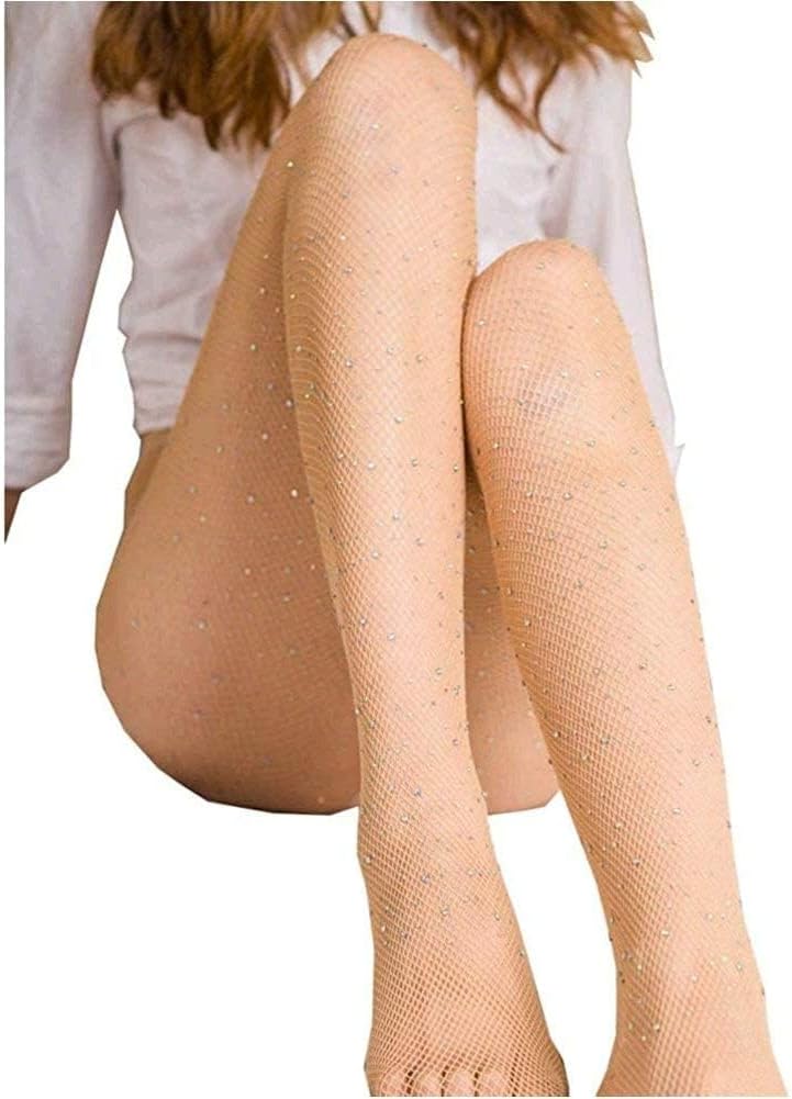 LUCKELF Sexy High Waist Tights Sparkle Rhinestone Fishnets Party Rhinestone Mesh Stockings ( One size )