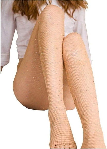 LUCKELF Sexy High Waist Tights Sparkle Rhinestone Fishnets Party Rhinestone Mesh Stockings ( One size )