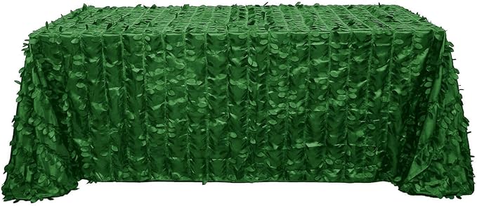 Efavormart 90"x132" Rectangle Leaf Petal Taffeta Tablecloth - Decorative 3D Leaf Ruffle Table Cover for Forest Party, Wedding, Event, Dessert Tables - Green