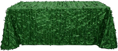 Efavormart 90"x132" Rectangle Leaf Petal Taffeta Tablecloth - Decorative 3D Leaf Ruffle Table Cover for Forest Party, Wedding, Event, Dessert Tables - Green