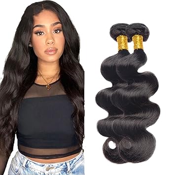 Bundles Human Hair 16 18 Inch Human Hair Bundles Body Wave 10A Unprocessed Brazilian Virgin Hair 2 Bundles Body Wave Bundles Human Hair Extensions 1B Natural Color