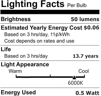 Anyray 3-LED C7 Bulbs E12 Christmas String Lights Outdoor & Indoor Halloween 0.5 Watt 110V Candelabra Base 120V (Daylight White 6000K)