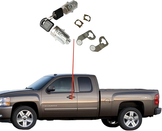 2PCS Front DriverPassenger Door Lock Cylinder with Keys 15298924 Fit for Cadillac EscaladeChevrolet Silverado Suburban TahoeGMC Sierra Yukon 2001-2006