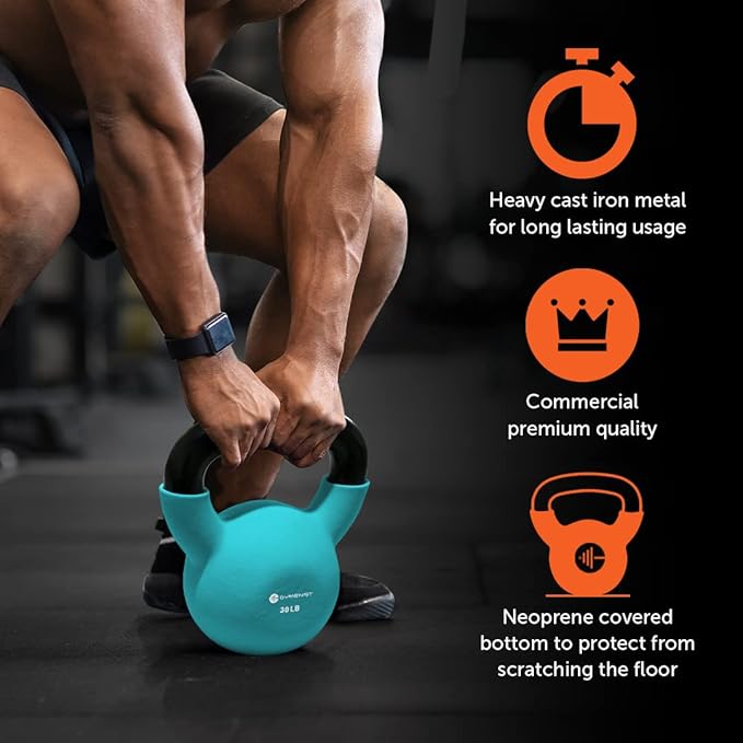 GYMENIST Kettlebell Fitness Iron Weights with Neoprene Coating Around The Bottom Half of The Metal Kettle Bell (15 lbs)