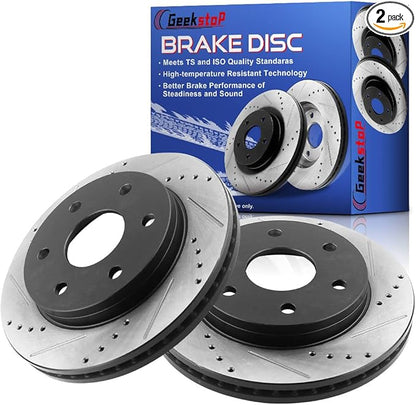 Drilled  Slotted Front Brake Rotors fits for 1999-2006 Chevy Silverado 1500, GMC Sierra 1500, 2000-2006 Chevy Tahoe, Chevy Suburban, GMC Yukon, 2002-2006 Chevy Avalanche, Cadillac Escalade