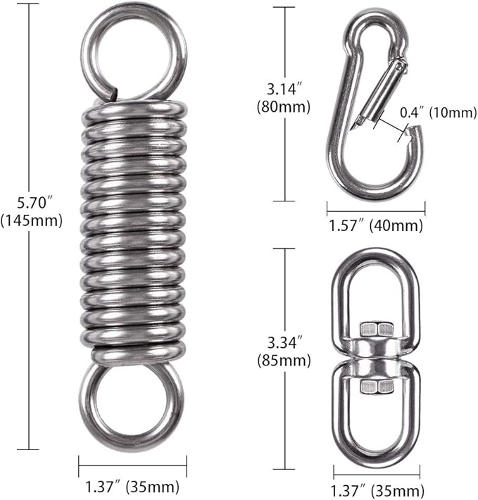 2 Pack Hammock Chair Hanging Kit Swing Spring Hardware, Heavy Duty Suspension Swivel Hanger Hook for Punching Bags, Heavy Bag, Hanging Chair, Swing Seat, Rocking Seat, Porch Swing, Garden