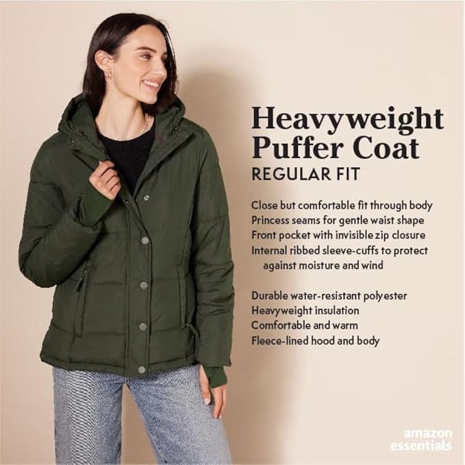 Essentials Women's Heavyweight Quilted Long-Sleeve Hooded Puffer Coat (Available in Plus Size)