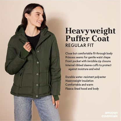 Essentials Women's Heavyweight Quilted Long-Sleeve Hooded Puffer Coat (Available in Plus Size)