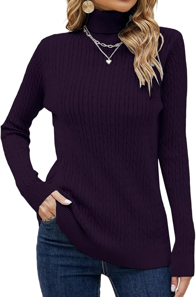 XL SANGTREE Women's Cable Knit Sweater Long Sleeve Turtleneck Tops | Unmatched Softness| Lightweight Comfort| Rib Knit Cuffs| All Season Versatility?| Suitable for Various Combination