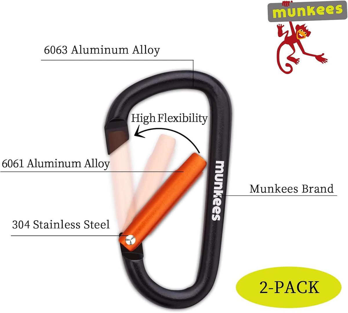 munkees Small Carabiner Clip Keychain 2 Pack, Mini Caribeener 2 inch to 3" for Keys Aluminum Alloy Biner Lightweights for Bottle Buckle, Backpack Hoo