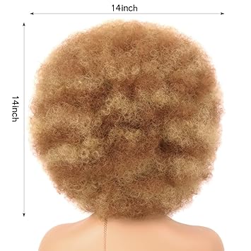 GT Wig 70s Afro Wig Short Kinky Curly Colored Wigs for Women Glueless Wear and Go Wig Mixed Blonde Afro Wig Large Bouncy and Soft Natural Looking Heat Resistant Synthetic Hair Wigs