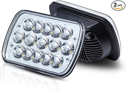 5x7 H6054 LED Headlights DOT Approved Hi/Low Sealed Beam 7x6 H6052 6054 H5054 H6054LL 69822 Rectangular Chrome Headlight for XJ YJ Chevy S10 Express Ford Probe Truck Van