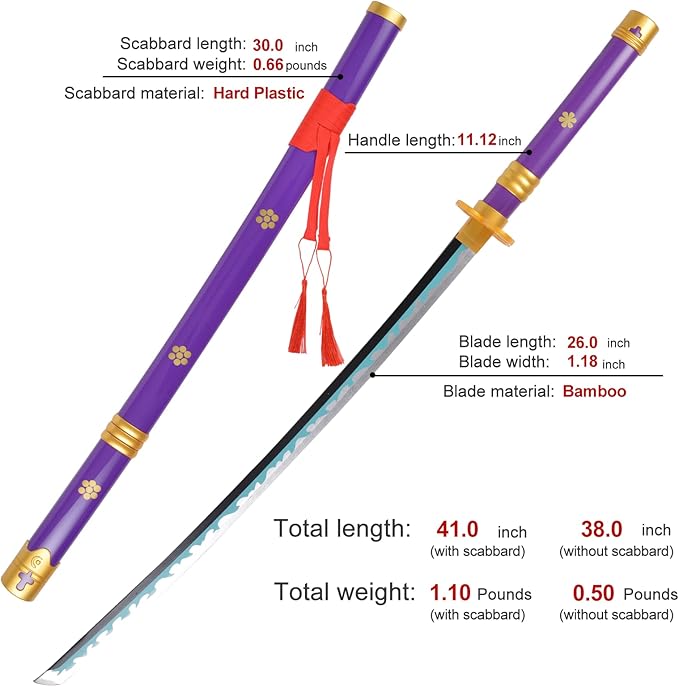 Anime Sword 41 inch,Zoro Sword/wado ichimonji Sword/Anime Original Texture,for Role-Playing and Collection, with One Display Stand