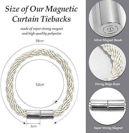 Modern Simple Rough Cord Twist Curtain Tiebacks No Hole Installation Magnetic Clasp