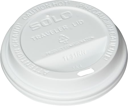 SOLO Cup White Traveler Drink-Thru Lid. Fits 10 Ounce Squat and 12, 16, 20 and 24 Ounce Solo Brand Hot Beverage Cups. 100 Pack