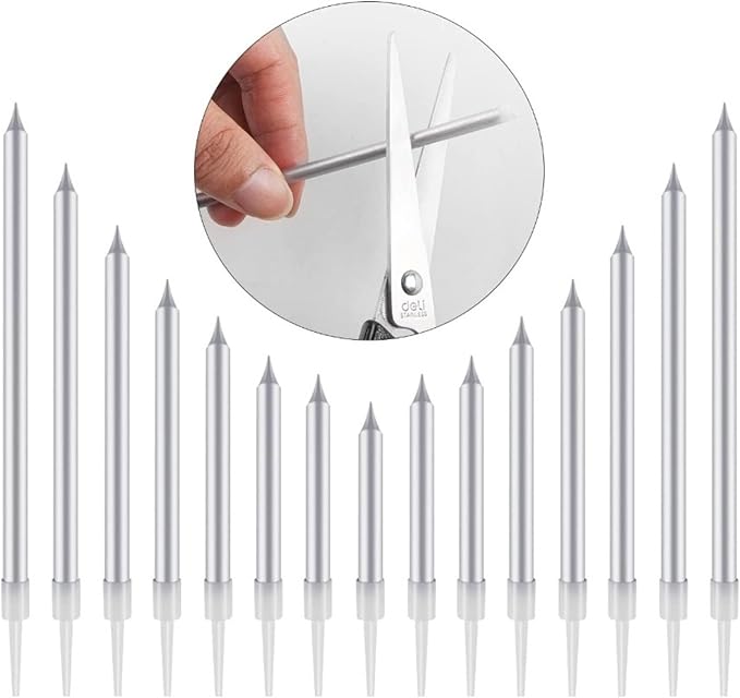 Birthday Candles - 24 Count Long Thin Silver Birthday Candles for Cake, Metallic Cake Candle for Birthday, Party Candles