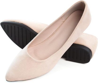 Women's Suede Pointed Toe Ballet Flats Comfortable Wedding Party Slip-On Ballerina Dressy Shoes for Women