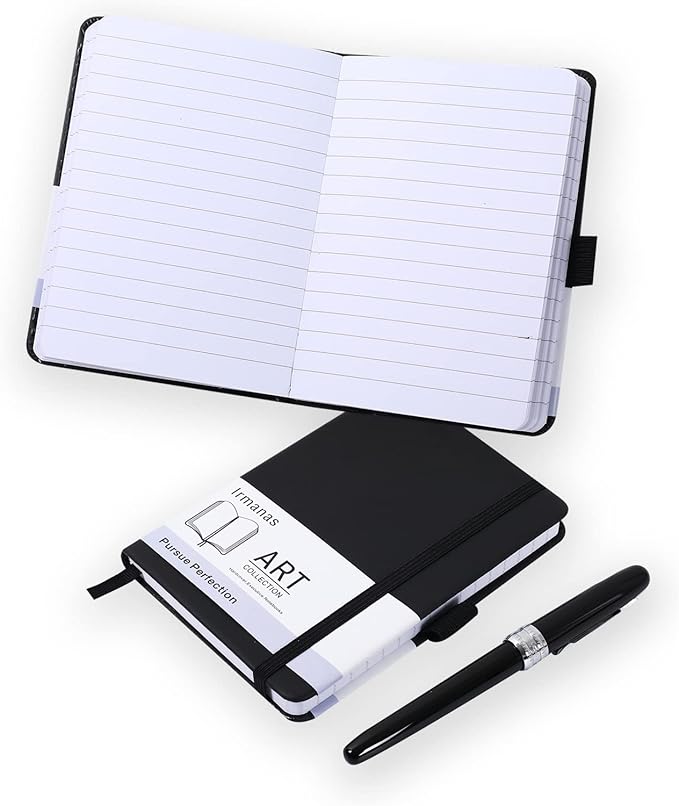 Pocket Notebook, Small Notebook 4.25"x 5.75", Mini Ruled Lined Journal, Smooth College Leather Hard Cover Notebook, Business Gift Office Supplies for Men Women, 160 pages, Pen Holder (Black)