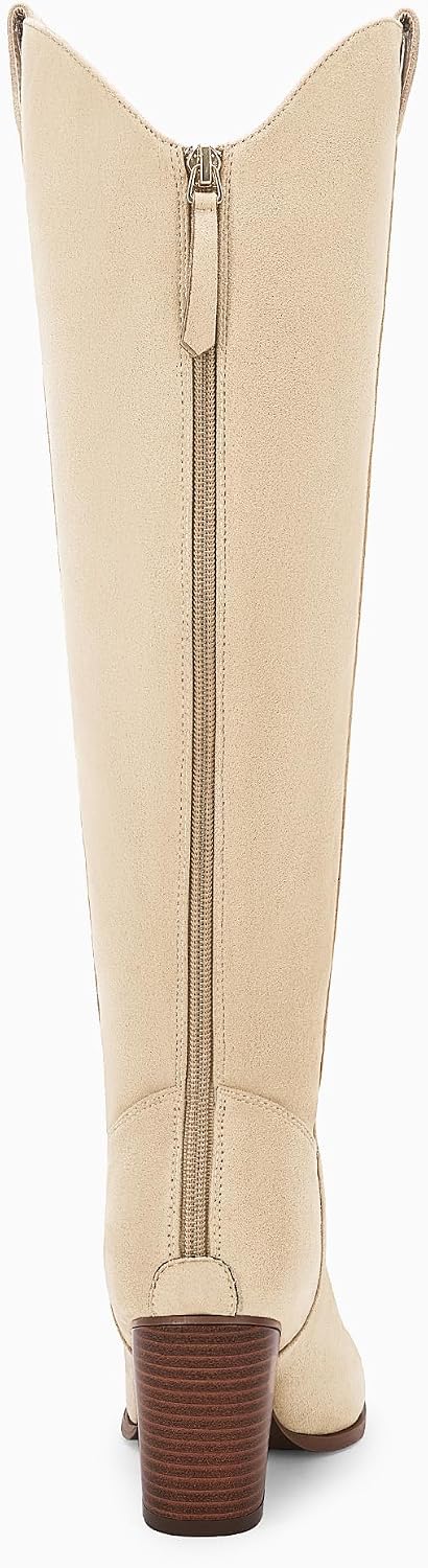 Women's Western Knee High Boots with Chunky Block Heel and Square Toe