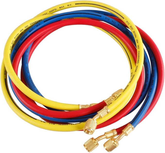 3PCS Refrigerant Charging Hose 60" Length 600-3000PSI 14" Thread Fits for R12 R22 R134A 404 502 Car Air Conditioning and HVAC Charging Manifold Gauge Hose Tube RedYellowBlue Three Colors