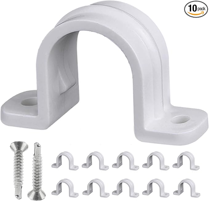 10 Set Pipe Clamps,SCH 3/4 in (?25MM) PVC Pipe Strap Clips,Two Hole Plastic Pipe Clamps,Conduit Strap Clamps