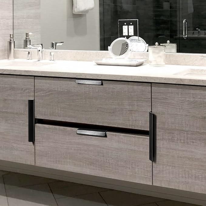 Goo-Ki Pure Brass Made,Brushed Brass Finger Pulls,Luxury Modern Matte Cabinet Handles,6-5/16 Inches Center to Center