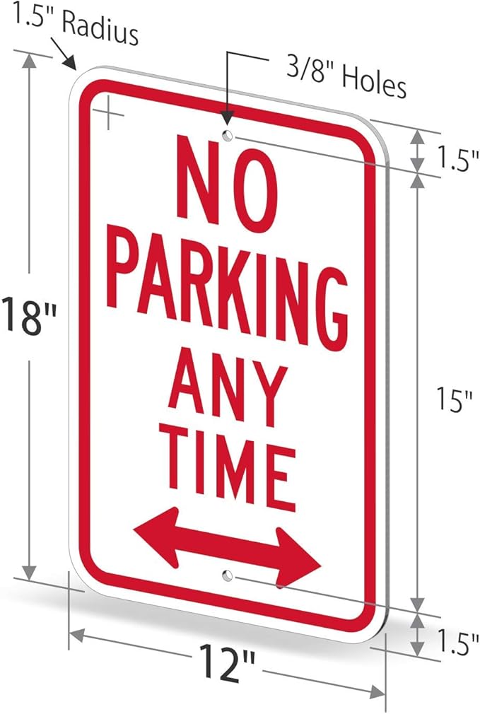 SmartSign - K-2331-HI-12x18 "No Parking Any Time" Sign  12" x 18" 3M High Intensity Grade Reflective Aluminum Red on White