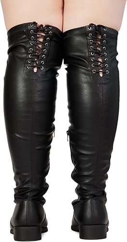 RF ROOM OF FASHION Women's Wide Calf Wide Width Back Criss Cross Lace Stretchy Over The Knee Boots