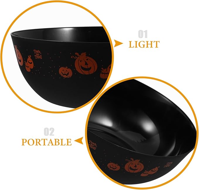 Cabilock Halloween Candy Bowl Halloween Plastic Trick Treat Candy Bowl Halloween Party Plastic Serving Bowl Tableware Halloween Candy Holder Black