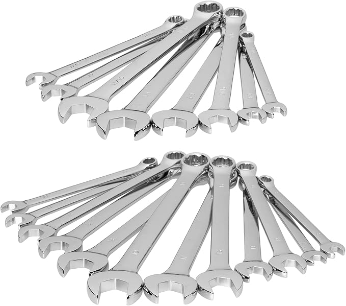 Max Torque 20-Piece Premium Metric and SAE Combination Wrench Set in Rack | Metric Size 8mm - 19mm, Inch Size 5/16√ì - 3/4√ì | Longer Wrench Body Design, Chrome Vanadium Steel, Unique V-Groove Open End