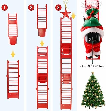Black Santa Claus Climbing Ladder to Christmas Tree, African American Santa Christmas Decoration with Music Lights, Include Instructions for Tree Hanging Ornament, Xmas Gift