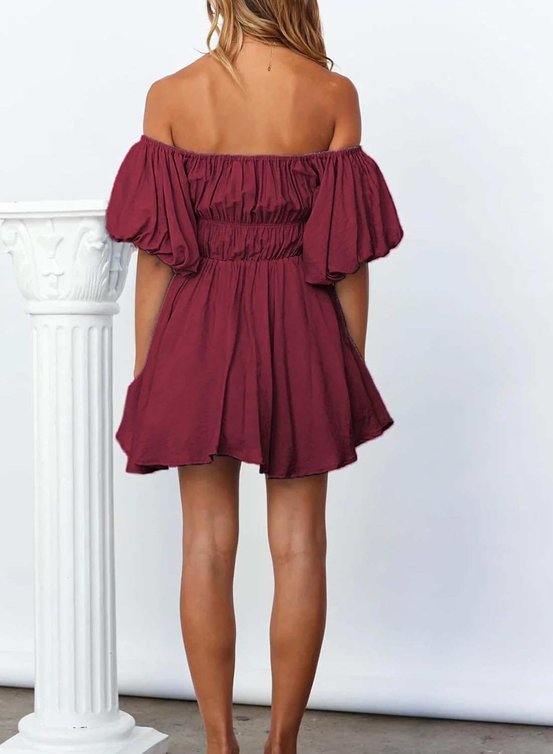 Dokotoo Womens Off The Shoulder Elastic Waist Summer Dresses | Ruffle,A-Line,Square Neck,Lantern Sleeve,Wedding Guest,Bohemian,Beach Vacation,Sundresses,Casual,Pirate Dress