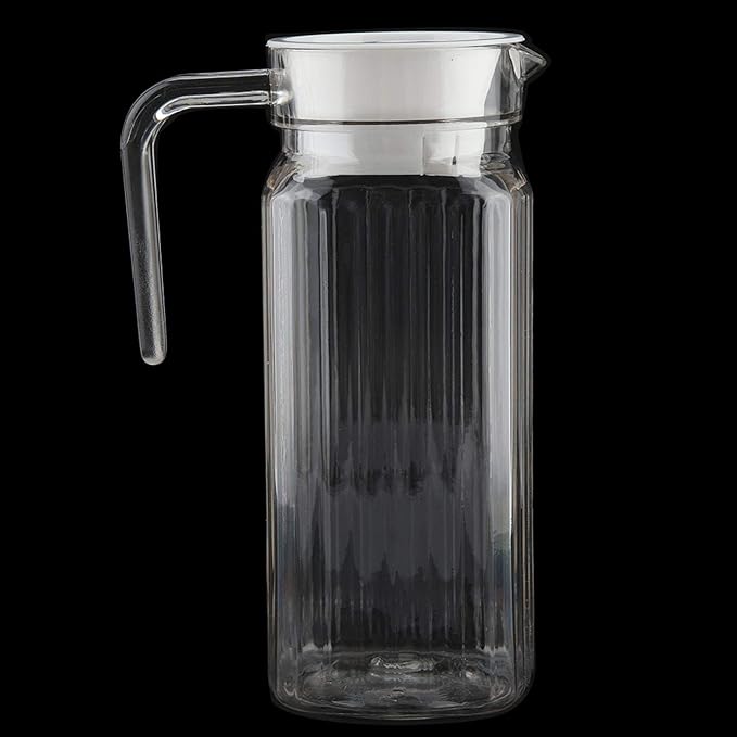 Acrylic Beverage Drink Pitcher with Lid and Handle Ribbed Striped Bottle Glassware Drinkware Water Ice Cold Dispenser for Bar Home Application(800ml)