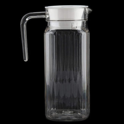 Acrylic Beverage Drink Pitcher with Lid and Handle Ribbed Striped Bottle Glassware Drinkware Water Ice Cold Dispenser for Bar Home Application(800ml)