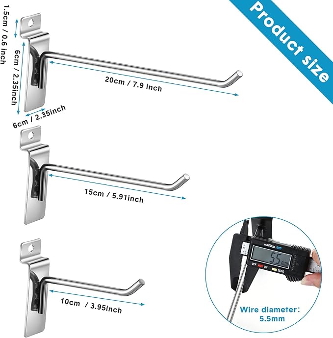 Slatwall Hooks 24 Pc 468 Inch Slatwall Accessories slat wall shelf brackets Slat Wall Hanging Hook and Hanger Slatwall Panel Hook Slat Wall Hook Heavy Duty Pegboard Gridwall Display Hook (Silver)
