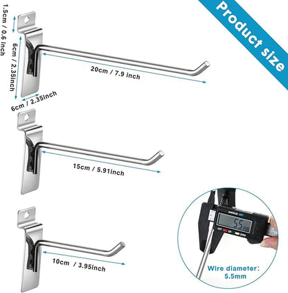 Slatwall Hooks 24 Pc 468 Inch Slatwall Accessories slat wall shelf brackets Slat Wall Hanging Hook and Hanger Slatwall Panel Hook Slat Wall Hook Heavy Duty Pegboard Gridwall Display Hook (Silver)