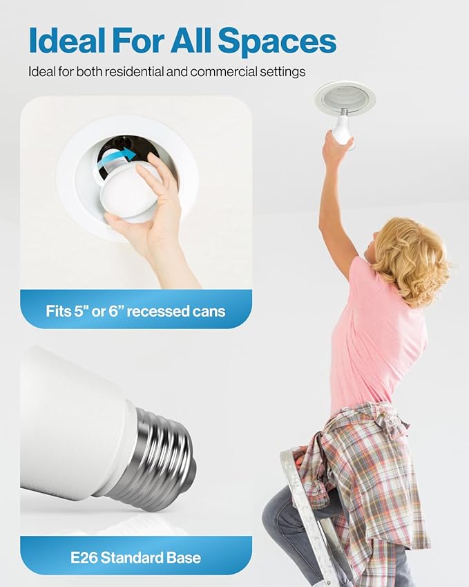 Sunco BR30 Light Bulb LED Indoor Flood Lights 3000K Warm White 850 Lumens, E26 Base, 25,000 Lifetime Hours, Interior Dimmable Recessed Can Light, 6 Pack, 11W Equivalent 90W.