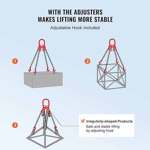 VEVOR Chain Sling, 5/16 inch x 10 ft Lifting Chains with Hooks, G80 Engine Chain Hoist Lifts, 11000 lbs/5 Ton Lifting Sling Chains for Engine Hoist, Engine Lift Chain with 4 Leg Grab Hooks & Adjusters