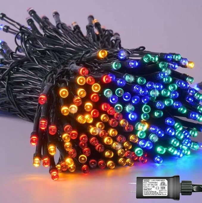 YEGUO Christmas Light, 66ft 200 LED String Lights Multicolor, Green Wire Twinkle Tree Light Plug in for Indoor Outdoor
