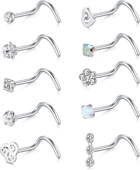 Briana Williams Nose Studs Nose Rings for Women 18G 20G Corkscrew Nose Ring Stainless Steel Nose Screw Studs Nose Rings Studs Surgical Steel Nostril Nose Piercing Jewelry