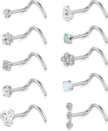 Briana Williams Nose Studs Nose Rings for Women 18G 20G Corkscrew Nose Ring Stainless Steel Nose Screw Studs Nose Rings Studs Surgical Steel Nostril Nose Piercing Jewelry