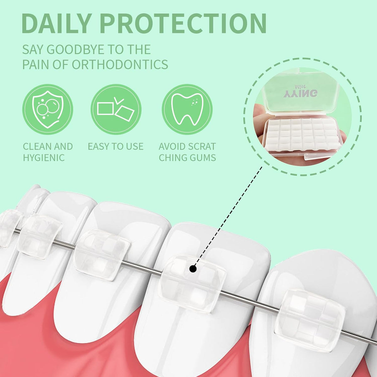 Orthodontic Wax for Braces 120 Precut Dental Wax Dots, Mint Flavored Strong Adhesion Food Grade Wax for Kids & Adults, Hardcover Box Braces Wax, with Mirror & Tool, for Home Travel Office