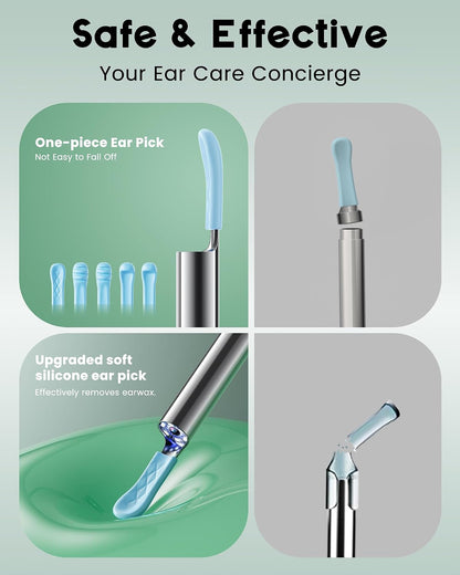 LEIPUT Ear Wax Removal - Earwax Remover Tool with 8 Pcs Ear Set - Ear Canal Cleaner with 1080P Camera - FSA HSA Eligible - Ear Cleaning Kit with 6 Ear Spoon - Ear Camera for iOS & Android (Black)