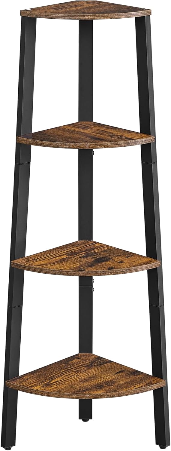 VASAGLE 4-Tier Corner Shelf Stand, Modern Ladder Shelf Plant Stand for Living Room, Office, Kitchen, Rustic Brown and Matte Black, ULLS34X